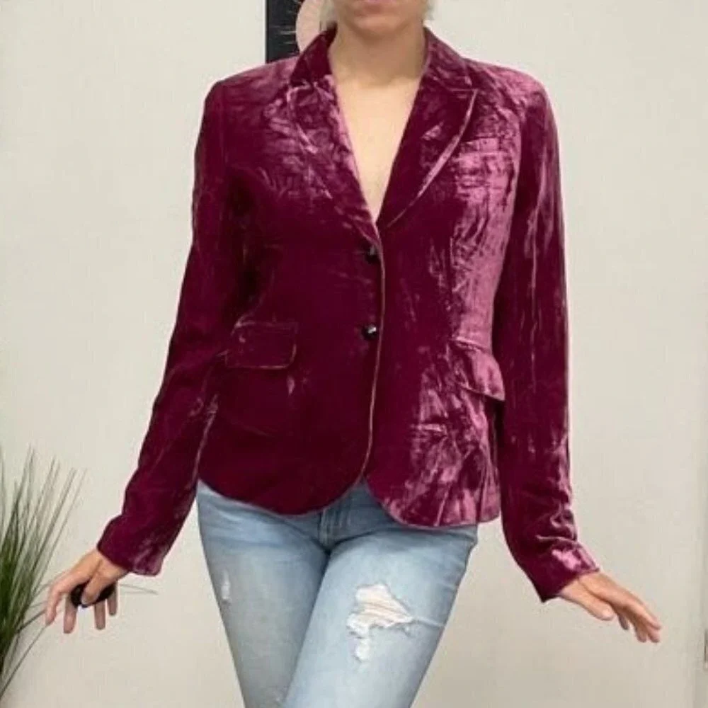 Philippe Adec Button-Up Velvet Blazer Jacket Long Sleeve Size 8 Purple